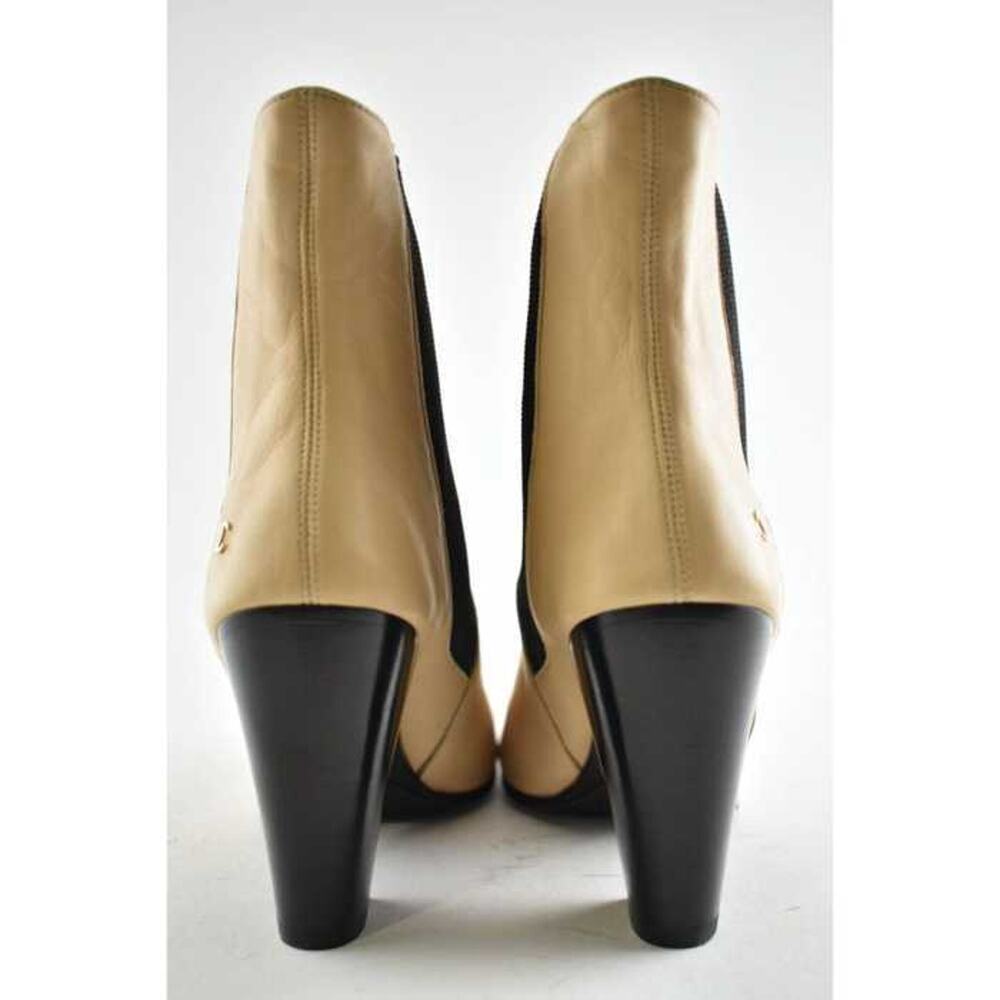 Chanel 19C Beige Leather Black CC Logo Cap Ankle Short Chelsea Pull On Boot 37.5 - Picture 8 of 9